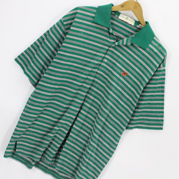 Fairway Greene Large Men's Golf Polo Stripe Shirt Green White Short Sleeve Large - Picture 2 of 8